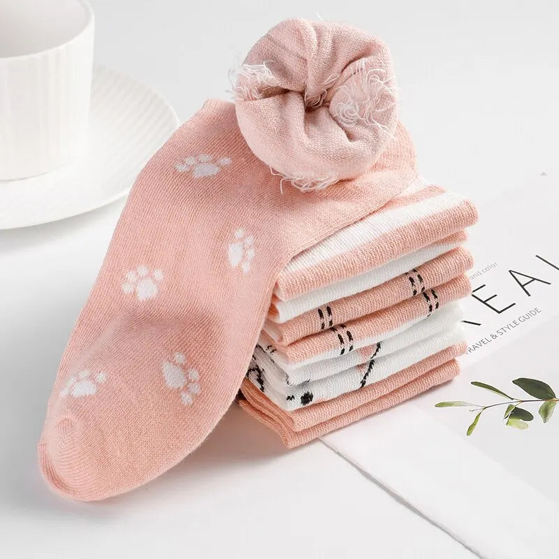 5 Pairs of Cute Cat Fashion Iadies Casual Short Socks-Gennys fashion