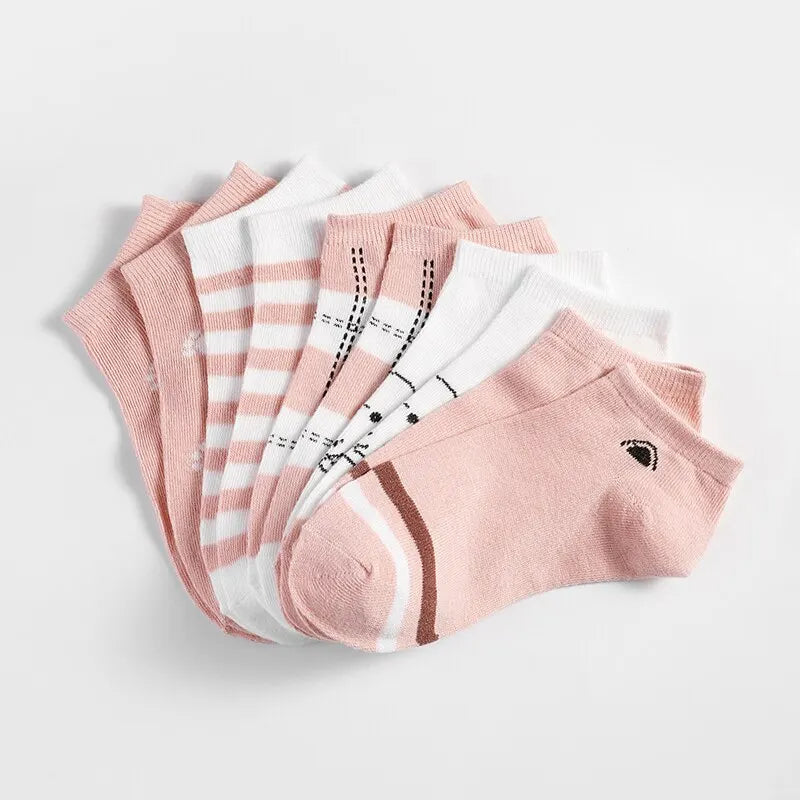 5 Pairs of Cute Cat Fashion Iadies Casual Short Socks-Gennys fashion