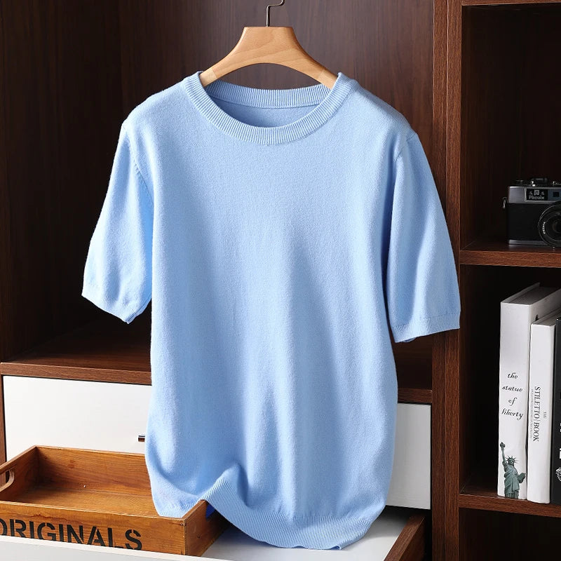 Men'S Cashmere Short Sleeves Sweaters 2022 Solid Color O-Neck Casual Knitted Pullovers Men Short Sleeves Jumper-Gennys fashion