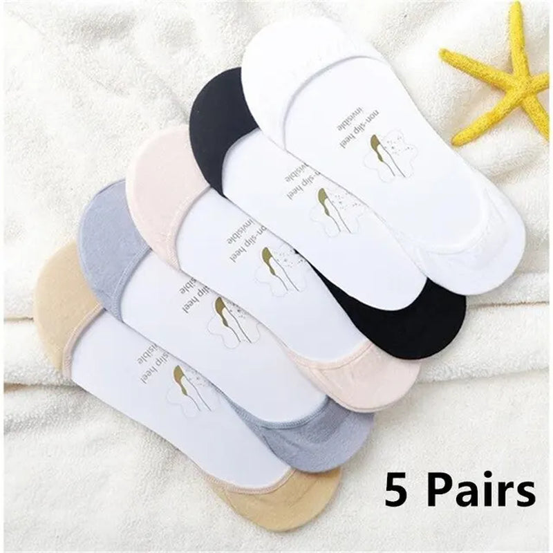 5 Pairs Summer Mesh Womens Thin Breathable Hollow Invisible Silicone Non Slip Candy Colored Female Socks-Gennys fashion
