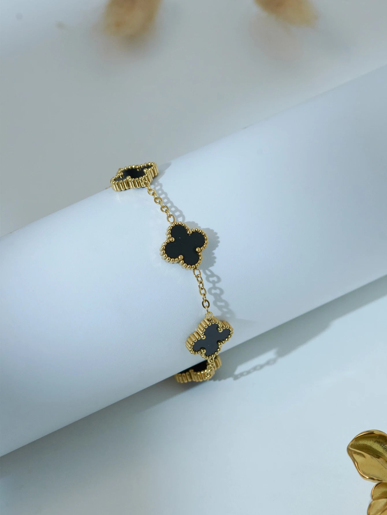 Double-Sided Mother-Of-Pearl Black Four-Leaf Clover Set Women'S 18K Gold Plated High Class Elegant Fashion Jewellery Set-Gennys fashion