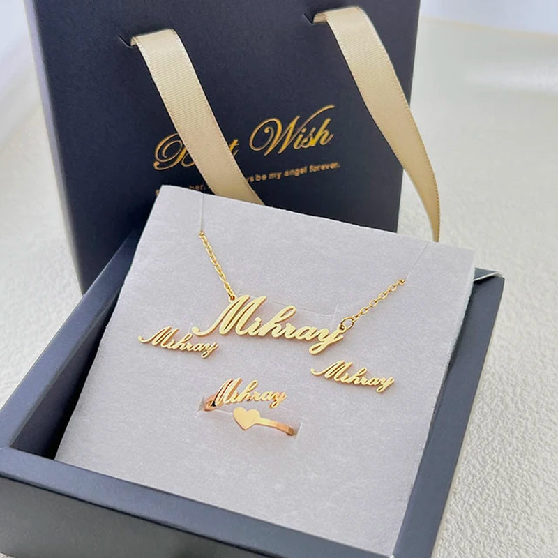 Fashion Custom Stainless Steel Jewelry Sets for Women Baby Name Earrings Set Personalized Customized Nameplate Mothers Day Gift-Gennys fashion