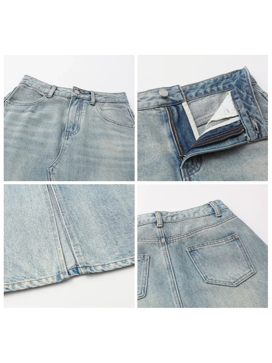 Women Skirts Korean High Waisted A-Line Irregular Spliced Split Denim Skirt Fashion Female Clothing Summer New 2024-Gennys fashion