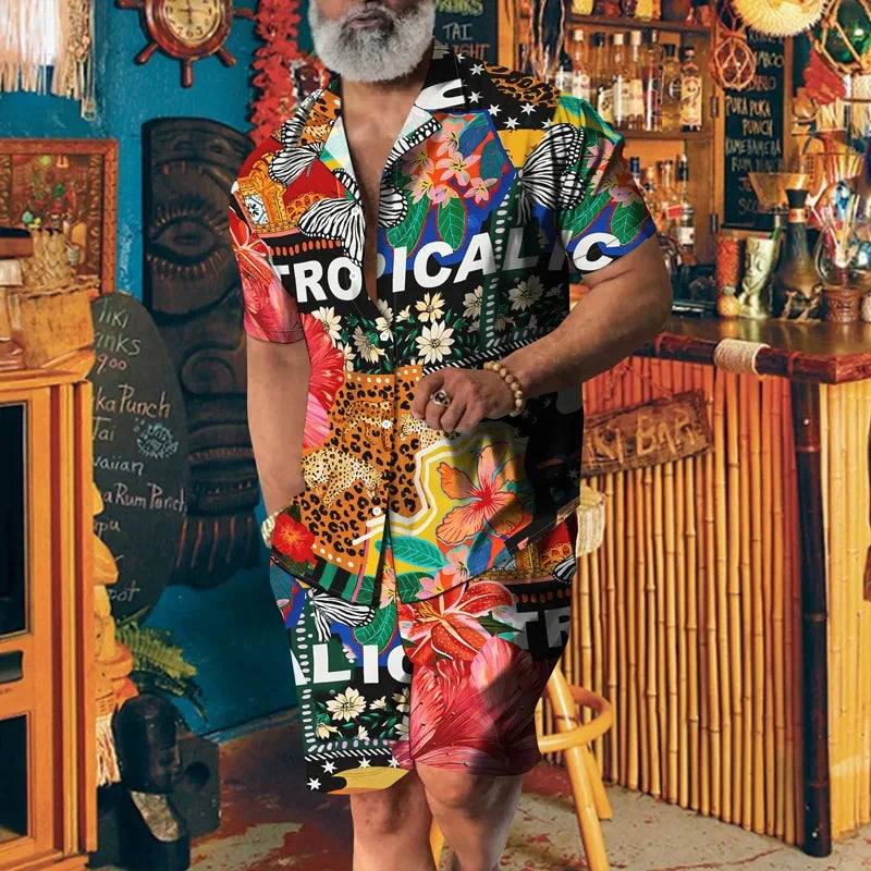 Animal Leopard Print Party Suit 3D Print Casual Shirt Beach Shorts Oversized 2Pcs Set Vacation Hawaiian Streetwear Man Suits-Gennys fashion
