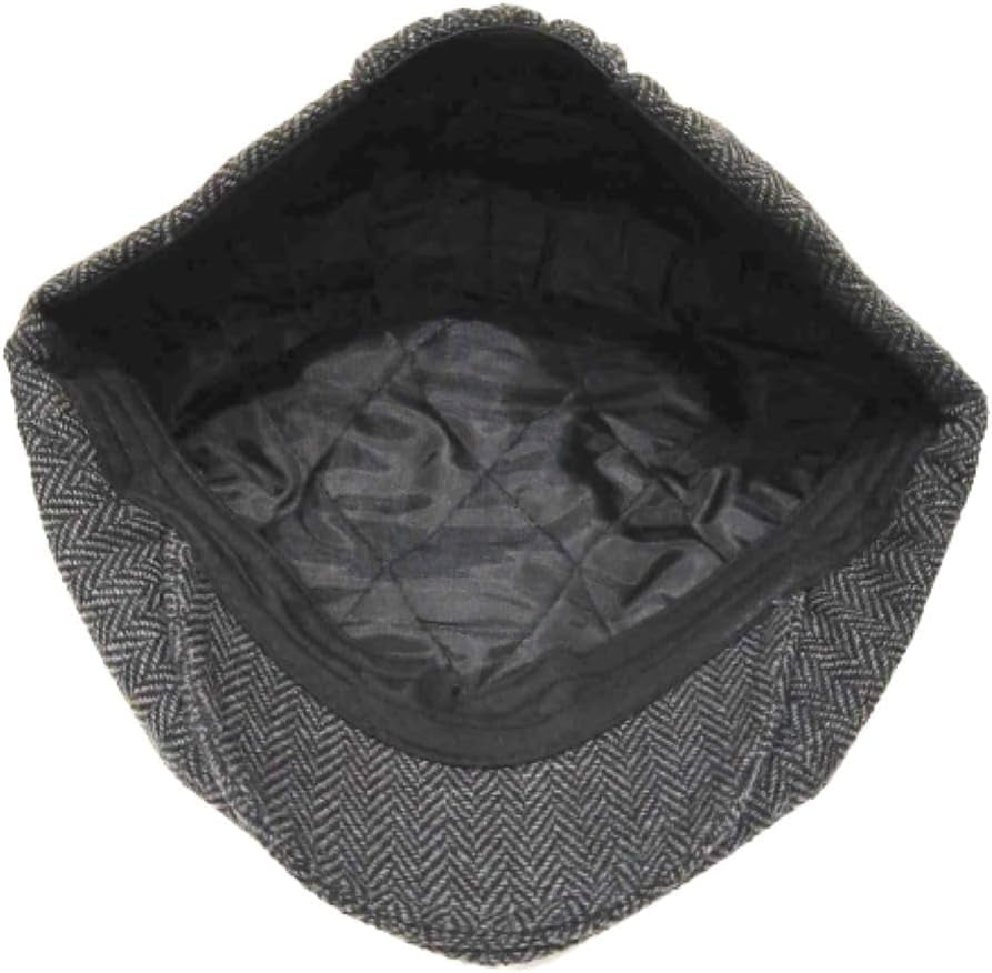 Men'S Grey Herringbone Wool Blend Newsboy Cap Baker Boy Style Hat Size S-M Fits 56-57Cm