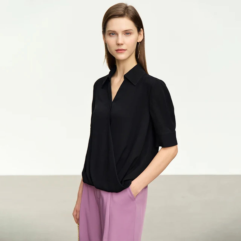 Minimalism Fashion Woman Shirts 2023 New Turn-Down Collar Chiffon Blouse Half Sleeve Top Women'S Shirts & Blouses 12342609-Gennys fashion