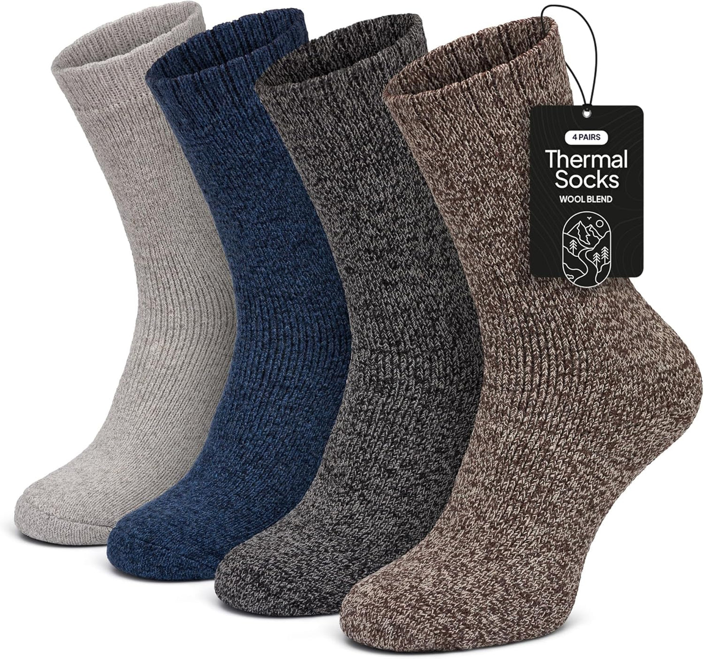 4 Pairs Mens Thermal Socks, Merino Wool-Blend, Thick Hiking Socks, Breathable, Warm and Perfect for Outdoor Winter Wear, UK 6-11-Gennys fashion