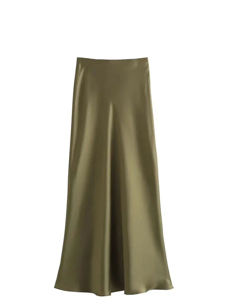 2024 Y2K Casual Women Long Skirt Spring Elastic High Waisted A-Line Casual Female Satin Skirts High Street Lady Skirts-Gennys fashion