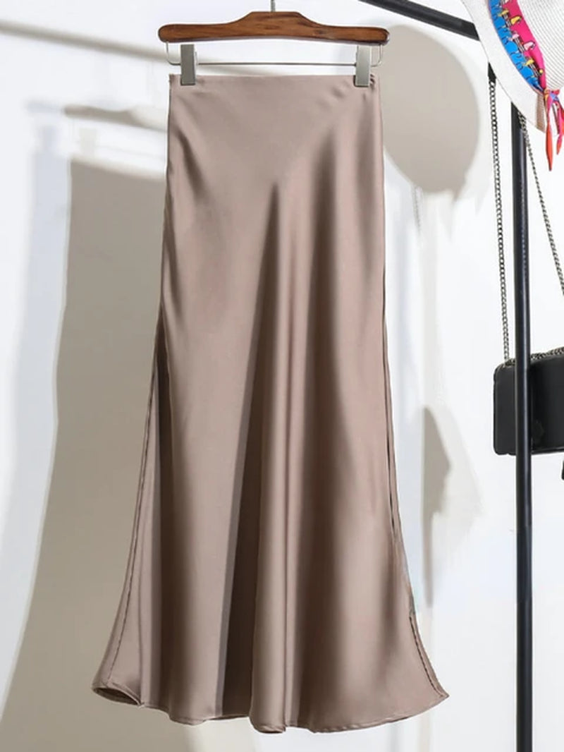 Acetic Satin Fishtail Skirt Woman Korean Fashion Elastic High Waist Skirts for Women Spring/Summer 2024 New Slim Long Dresses-Gennys fashion