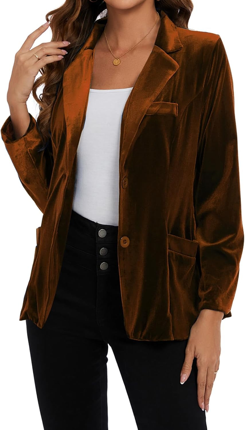 Womens Velvet Blazer Suit Jacket Casual Work Office Long Sleeve Fully Lined Blazer Jacket with Pockets Outerwear-Gennys fashion