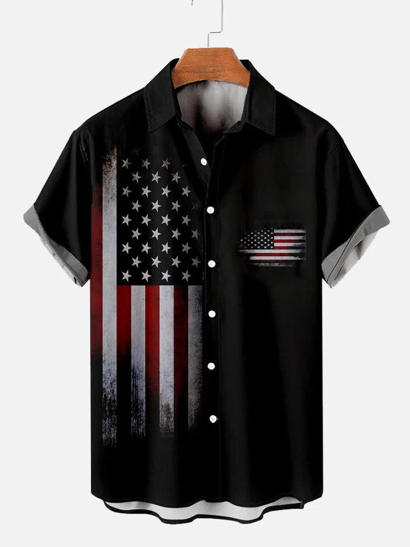 Men'S Shirts American Flag Eagle Pattern 3D Print Tops New Summer Casual Fashion Beach Party Tops Short Sleeves Men Clothing-Gennys fashion