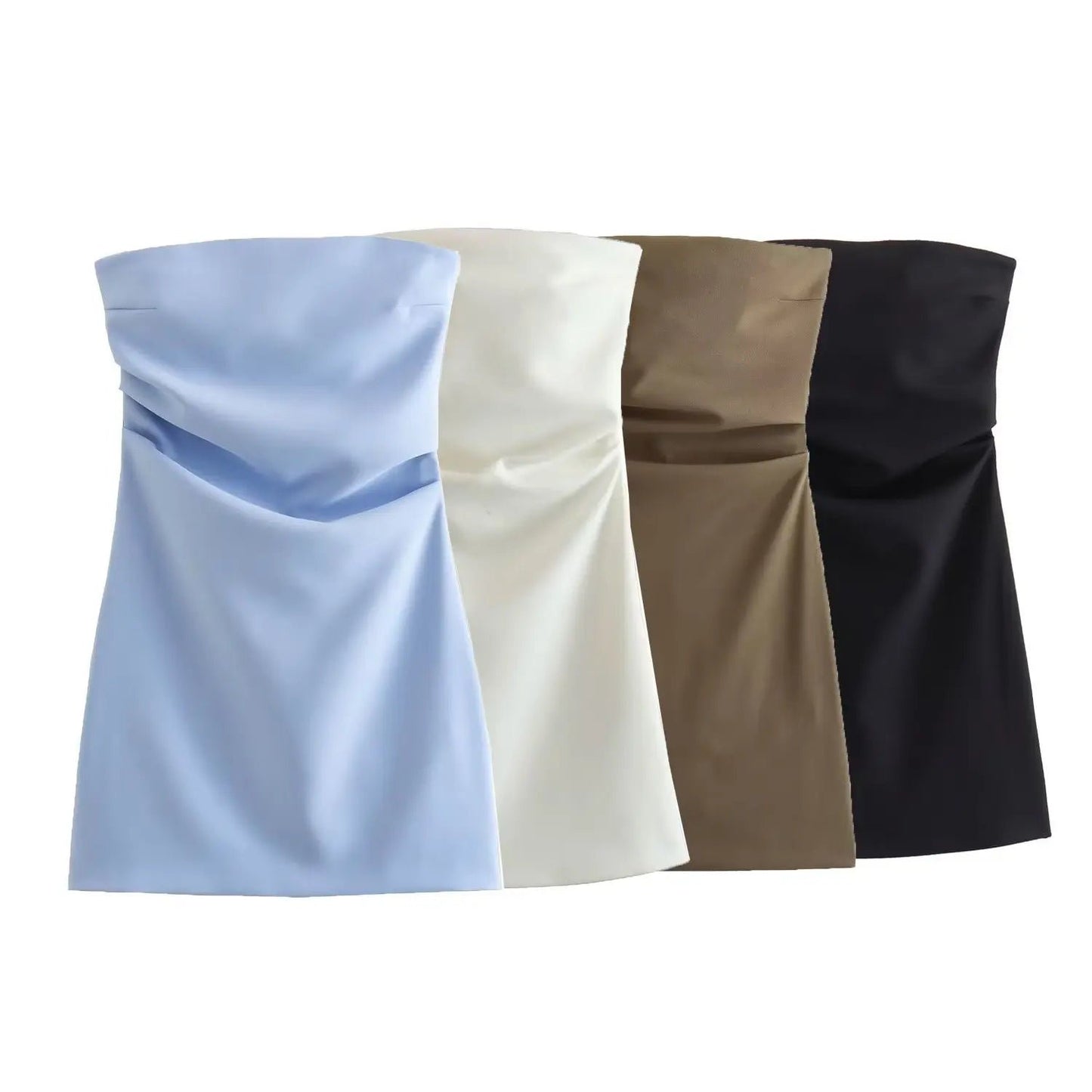 Women Fashion Sexy Back Zipper Solid Color Pleats Strapless Mini Dress Chic Female Sleeveless Evening Dresses Mujer-Gennys fashion