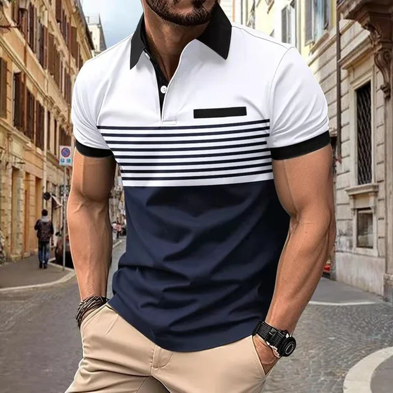 New Fashion Men'S Short Sleeve Polo Shirt Man Plaid Collar POLO Tee Male Casual Collar T-Shirt Clothing-Gennys fashion