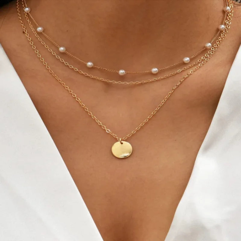Crystal Zircon Heart Star Charm Layered Pendant Necklace Set for Women Charms Fashion Square Rhinestone Female Vintage Jewelry-Gennys fashion