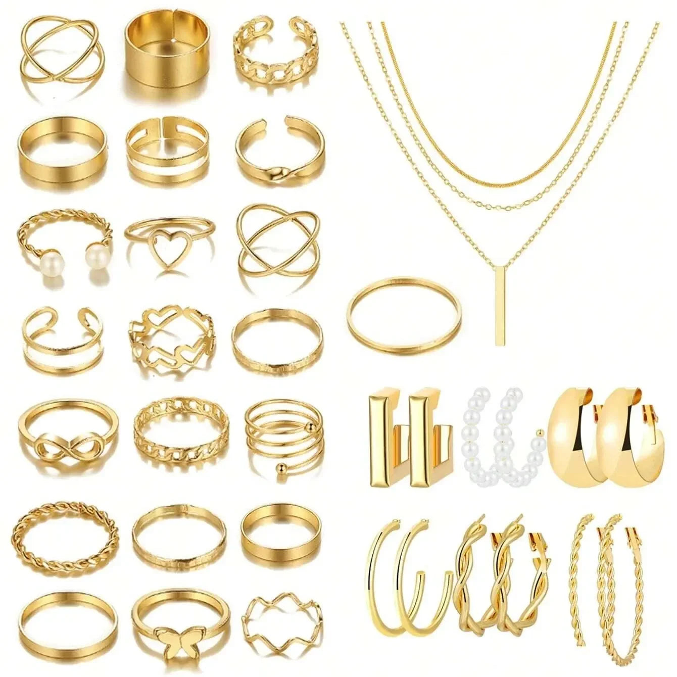 87 Pcs/Set Elegant Personality Imitation Pearl Earrings Rings Jewelry Set for Women Daily Wearing Vintage Jewelry Gifts New 2024-Gennys fashion