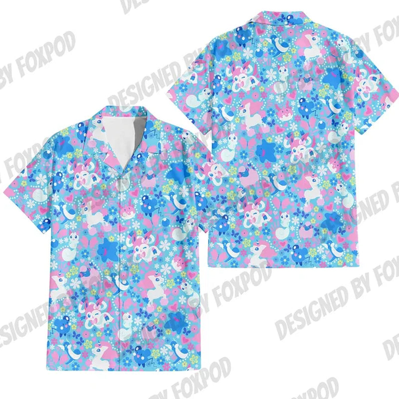 Summer Anime Style Pattern Printing Cartoon Animal Oversized Hawaiian Short Sleeved Shirt for Men'S Original Harajuku Clothes-Gennys fashion