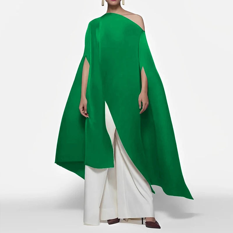 Spring off Shoulder Batwing Sleeve Loose Blouse Women Sexy Front Slit Hollow Top Pullover Summer Skew Neck Solid Irregular Shirt-Gennys fashion
