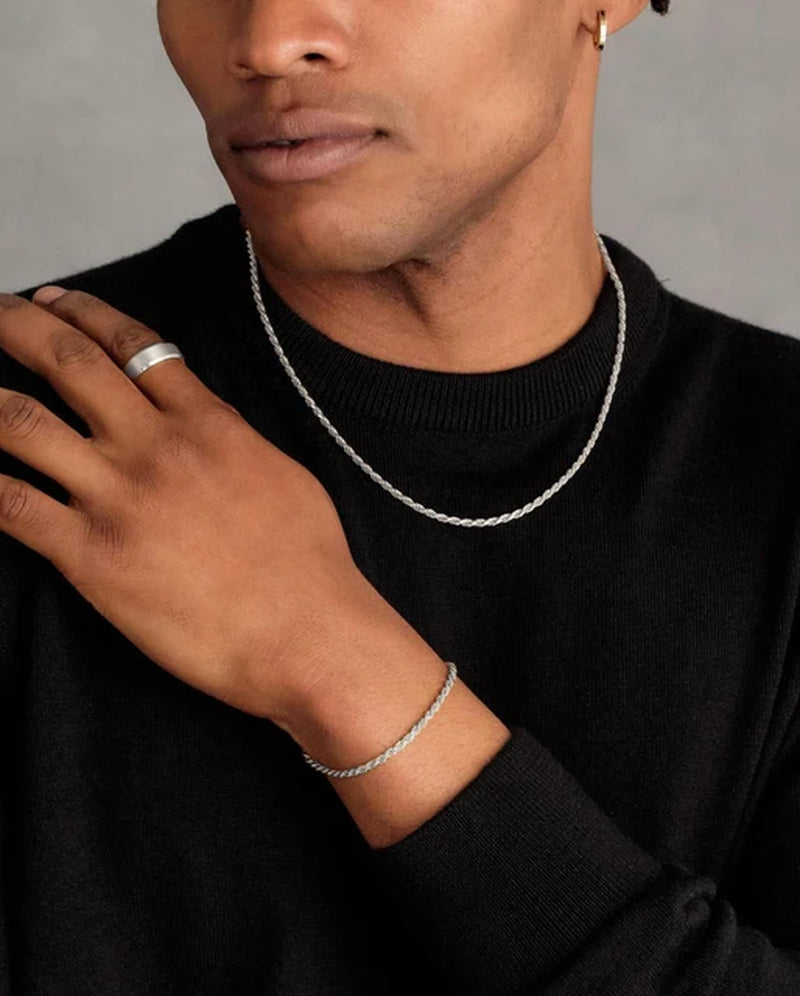 3 Pcs Stainless Steel Bracelet Necklace Ring for Men Women Retro Simple and Personalized Punk Hip Hop Jewelry Set Fashion Gifts-Gennys fashion