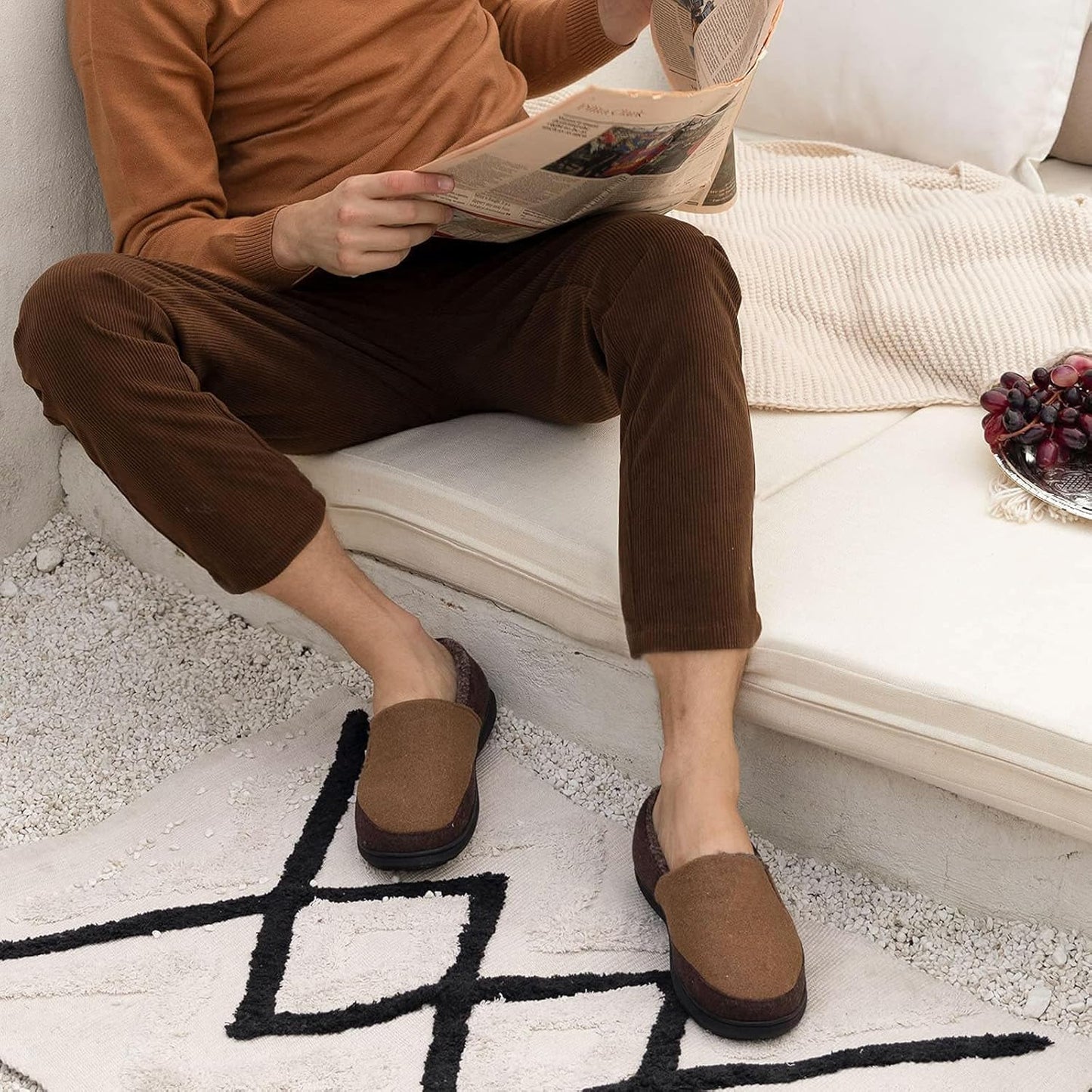 Men'S Wool Blend Closed-Back Slippers, Indoor/Outdoor Durable House Shoes with High-Density Foam-Gennys fashion