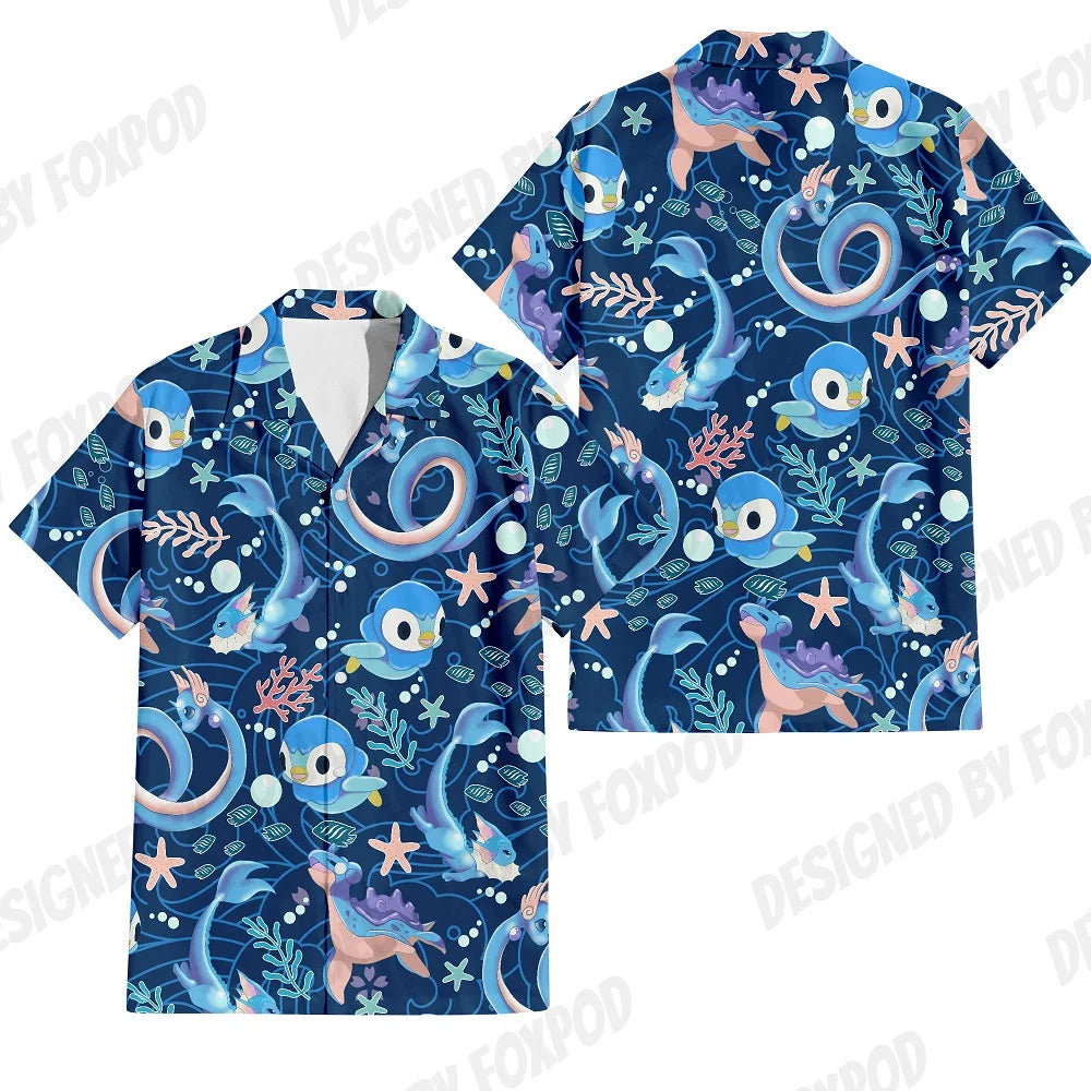 Summer Anime Style Pattern Printing Cartoon Animal Oversized Hawaiian Short Sleeved Shirt for Men'S Original Harajuku Clothes-Gennys fashion