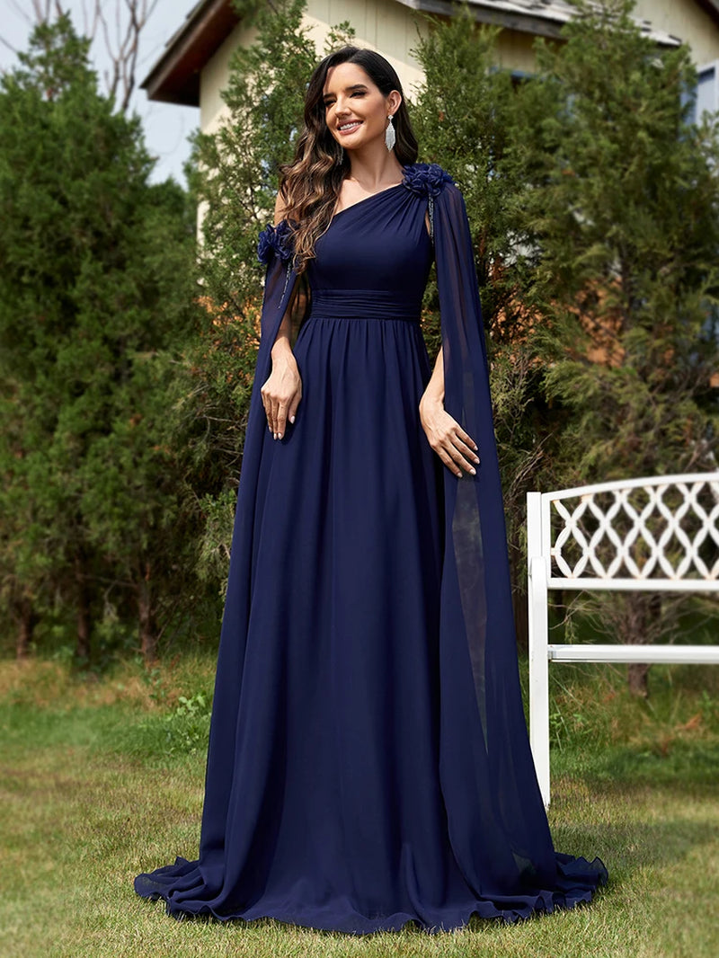 Lucyinlove Luxury Chiffon Streamer Navy Evening Dress Long 2024 Elegant Dress Bridesmaid Party Prom Arabia Flower Cocktail Dress-Gennys fashion