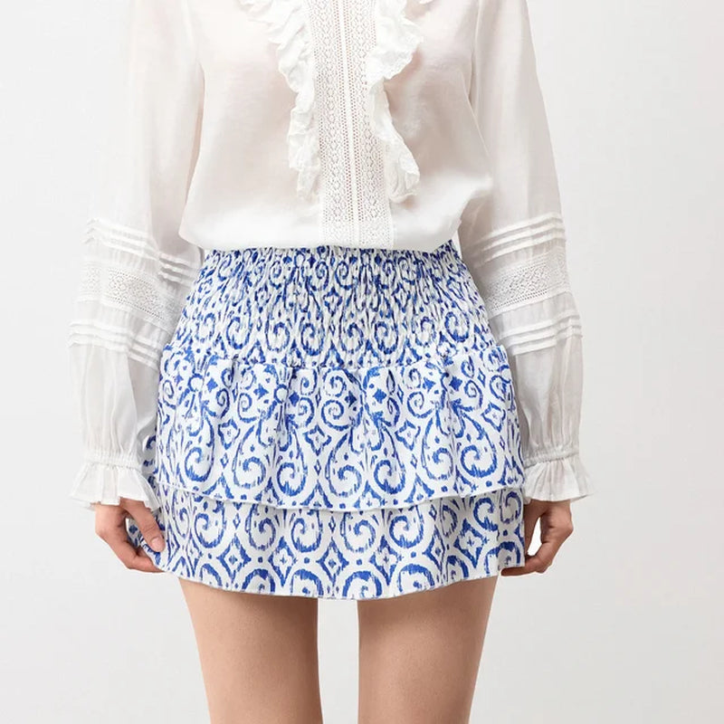 Plaid Print Pleated Short Skirt for Women 2024 Summer Vintage Women'S High Waist Ruffle Mini Skirt Female Vacation Stripe Skirt-Gennys fashion