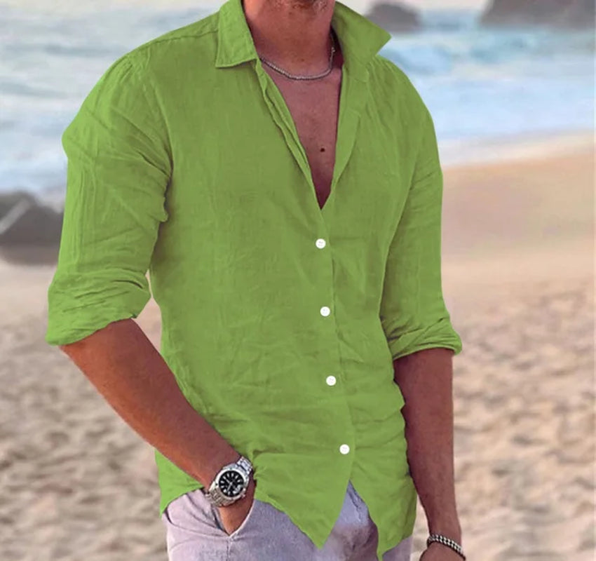 Summer New Fashion Street Men Cotton Linen Slim Casual Men'S Shirt Single Breasted Cardigan Long Sleeve-Gennys fashion