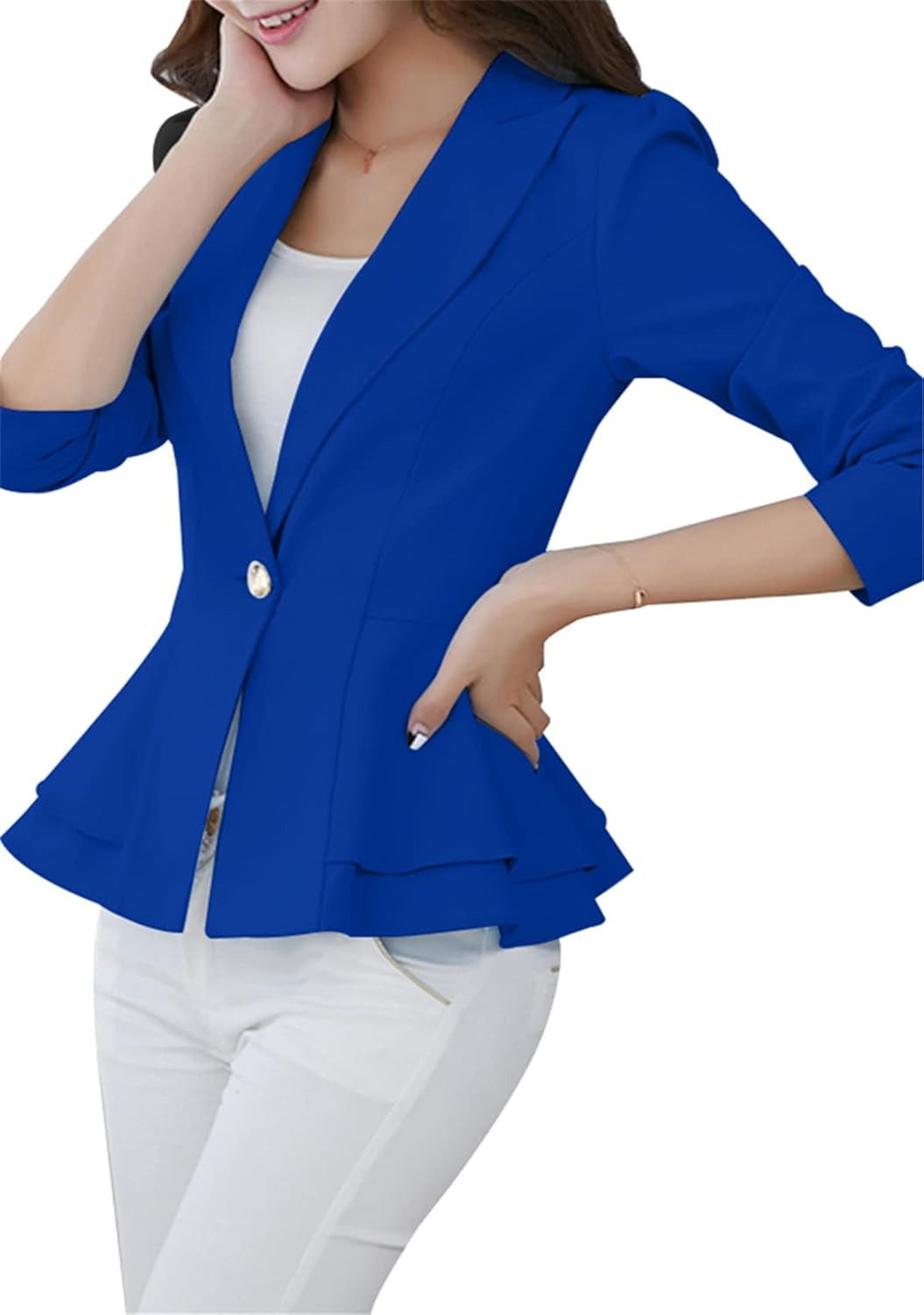 Women Elegant Jacket Suit 3/4 Sleeve Chic Slim Fit Office Business Blazer with Skirt Hem-Gennys fashion