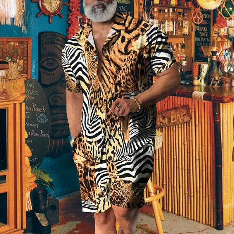 Animal Leopard Print Party Suit 3D Print Casual Shirt Beach Shorts Oversized 2Pcs Set Vacation Hawaiian Streetwear Man Suits-Gennys fashion