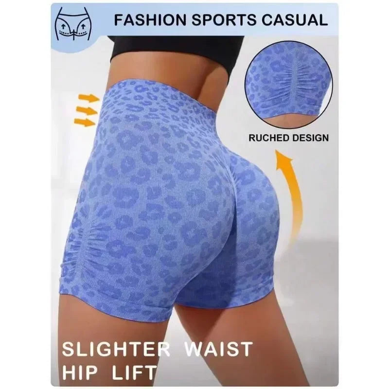 Leopard Print Shorts Women Slim Seamless Leggings High Waist Hip Liftting Knit Gym Running High Elastic Fashion Yoga Shorts-Gennys fashion