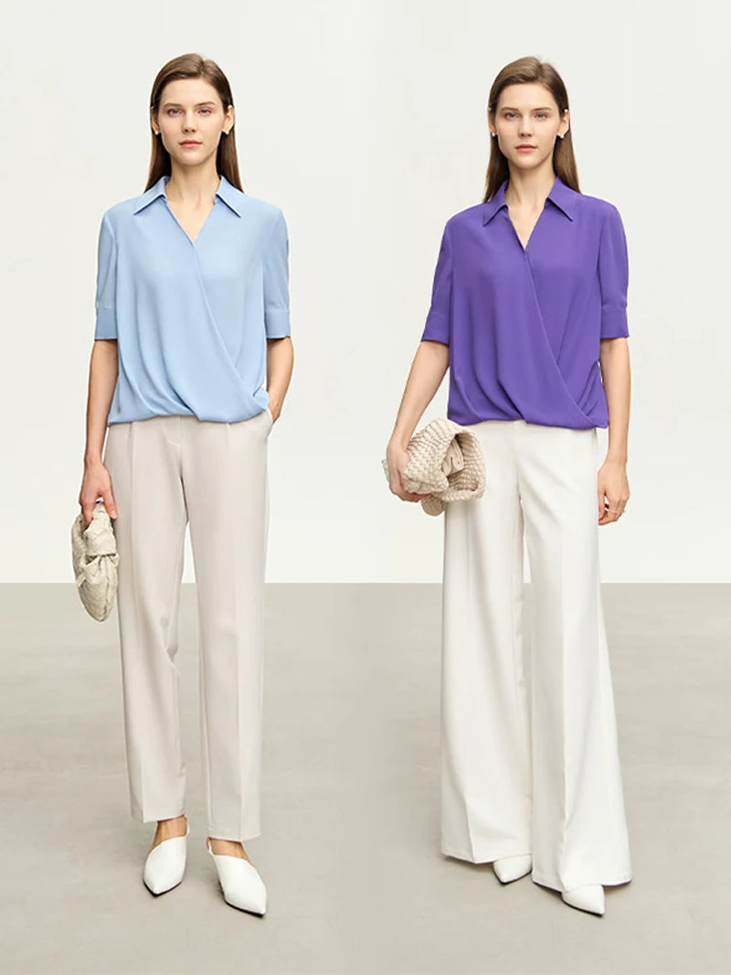 Minimalism Fashion Woman Shirts 2023 New Turn-Down Collar Chiffon Blouse Half Sleeve Top Women'S Shirts & Blouses 12342609-Gennys fashion