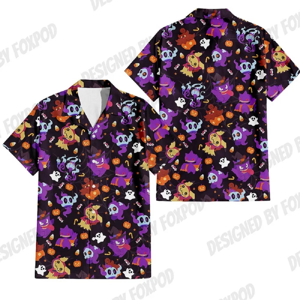 Summer Anime Style Pattern Printing Cartoon Animal Oversized Hawaiian Short Sleeved Shirt for Men'S Original Harajuku Clothes-Gennys fashion