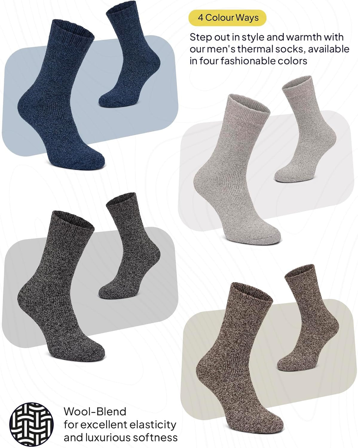 4 Pairs Mens Thermal Socks, Merino Wool-Blend, Thick Hiking Socks, Breathable, Warm and Perfect for Outdoor Winter Wear, UK 6-11-Gennys fashion