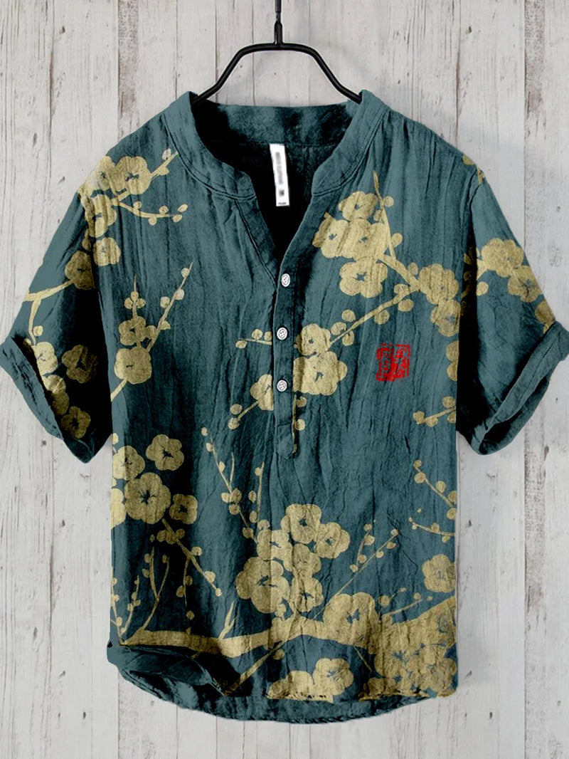 Summer Fashion Men'S Small V-Neck Japanese Art Frog Print Lapel Shirt Men'S Casual Art Short Sleeve Shirt-Gennys fashion