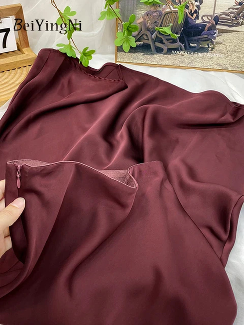 Elegant Satin High Waist Skirts Women Elegant Luxury Korean Long Maxi Mermaid Skirt Casual Office Ladies A-Line Faldas-Gennys fashion