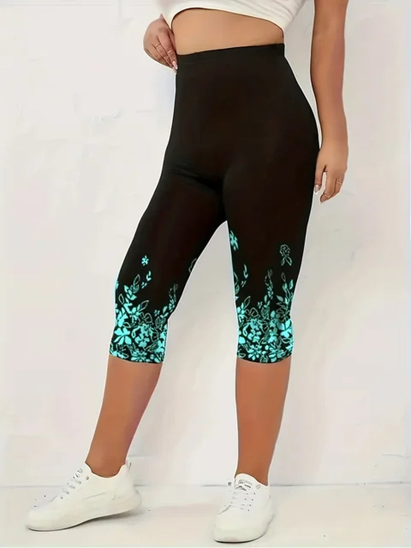 Women'S Casual S-XXL Slim Fit Capri Leggings Ladies Fashion Floral Print High Rise Slight Stretch Skinny Capri Leggings-Gennys fashion