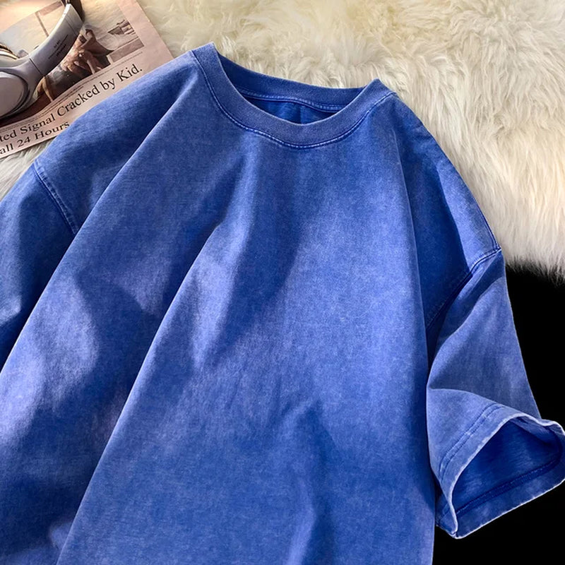 Washed T Shirt Summer Short-Sleeved 2024 New Men'S T-Shirt Basic Casual Tshirt Solid Colour Tee Shirt Unisex Summer Tops-Gennys fashion