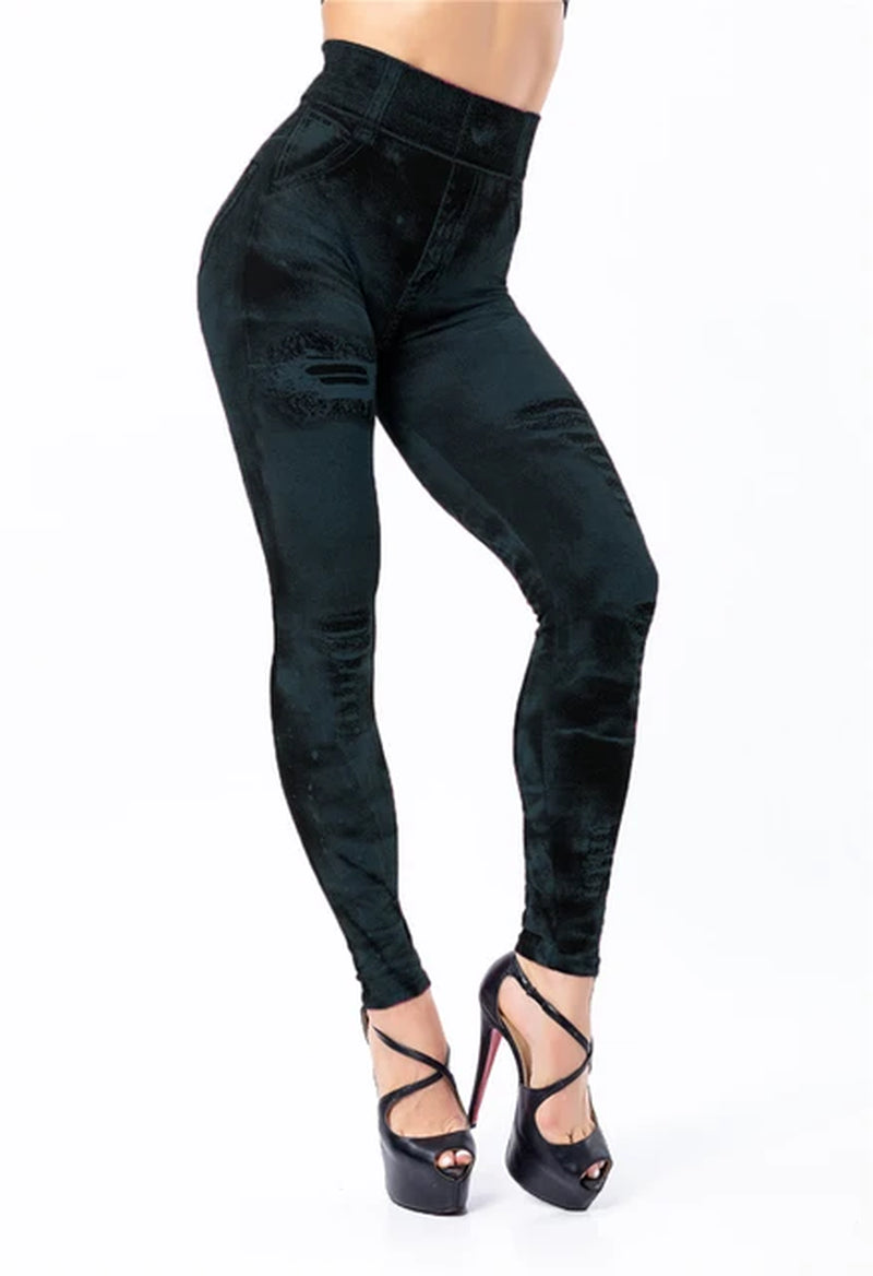 2024 Sexy Astic Imitation Jeans Leggings Women Stretch High Waist Pants Fitness Slim Push up Leggings for Women Summer Breeches-Gennys fashion