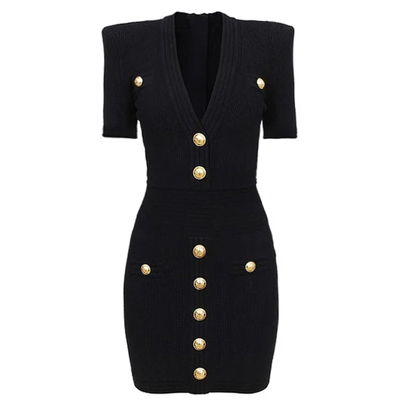 Elegant V Neck Knitting Sweater Dresses for Women Summer 2024 Short Sleeve Slim Fit Sheath Mini Party Dress Elegant Vestido-Gennys fashion