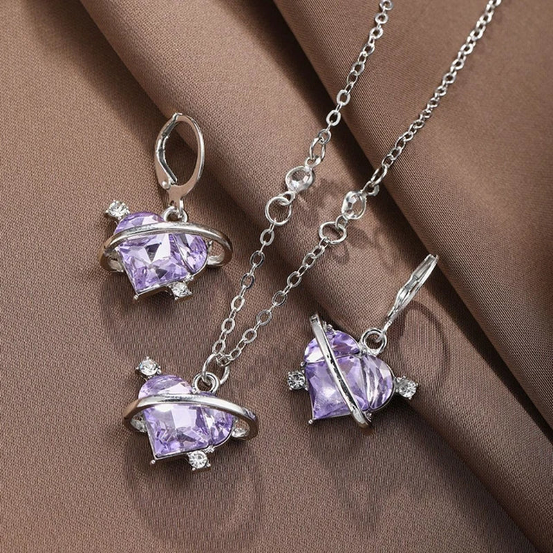 Crystal Angel Wings Heart Pendant Necklaces Set Ladies Girl Simple Y2K Pink White Zircon Love Elegant Necklace Women Jewelry Set-Gennys fashion