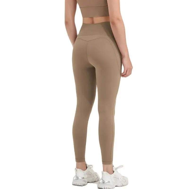 Nylon Leggings Yoga Women'S Pants Gym Sport Fitness Pants Tight Elastic Breathable High Waist Side Pockets Sportswear-Gennys fashion