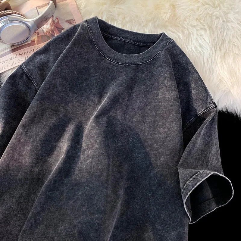 Washed T Shirt Summer Short-Sleeved 2024 New Men'S T-Shirt Basic Casual Tshirt Solid Colour Tee Shirt Unisex Summer Tops-Gennys fashion