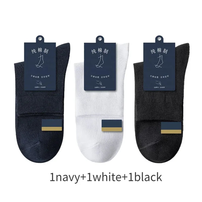 5 Pair Men'S 98% Pure Cotton Socks Anti-Bacterial Soft Business Breathable Casual Dress Long Socks for Male Winter Summer Black-Gennys fashion