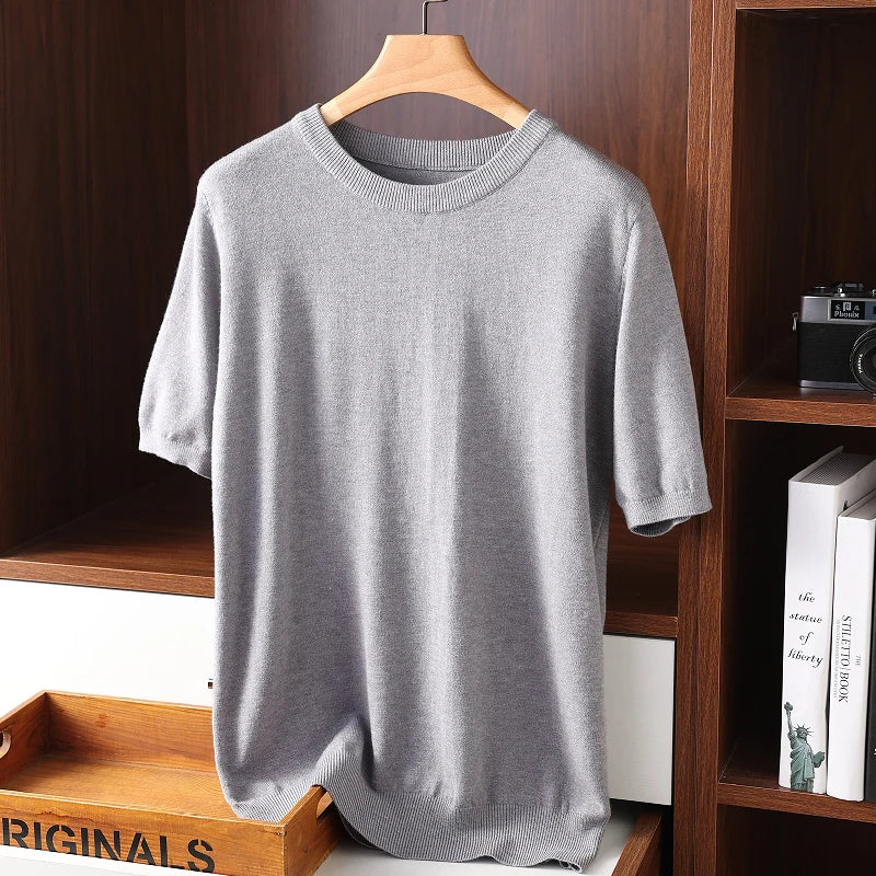 Men'S Cashmere Short Sleeves Sweaters 2022 Solid Color O-Neck Casual Knitted Pullovers Men Short Sleeves Jumper-Gennys fashion
