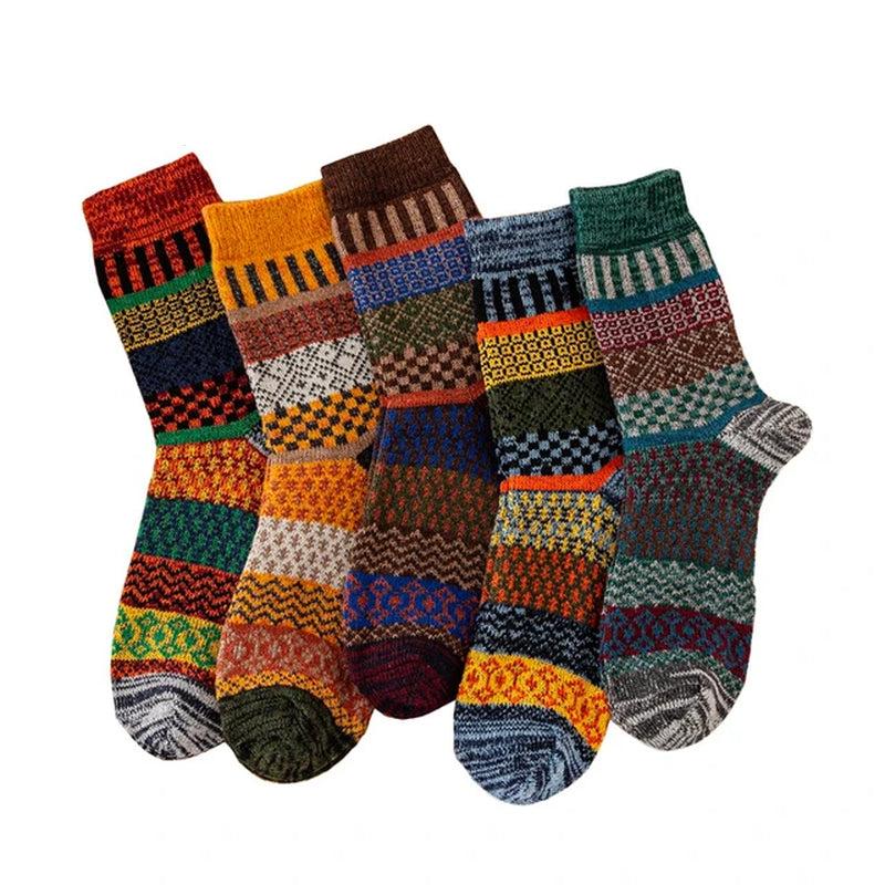 Brand 5 Pairs Winter Men'S Socks Thicken Sheep'S Wool Socks Warm Men Retro Style Colorful Fashion Man Socks for Snow Boots-Gennys fashion