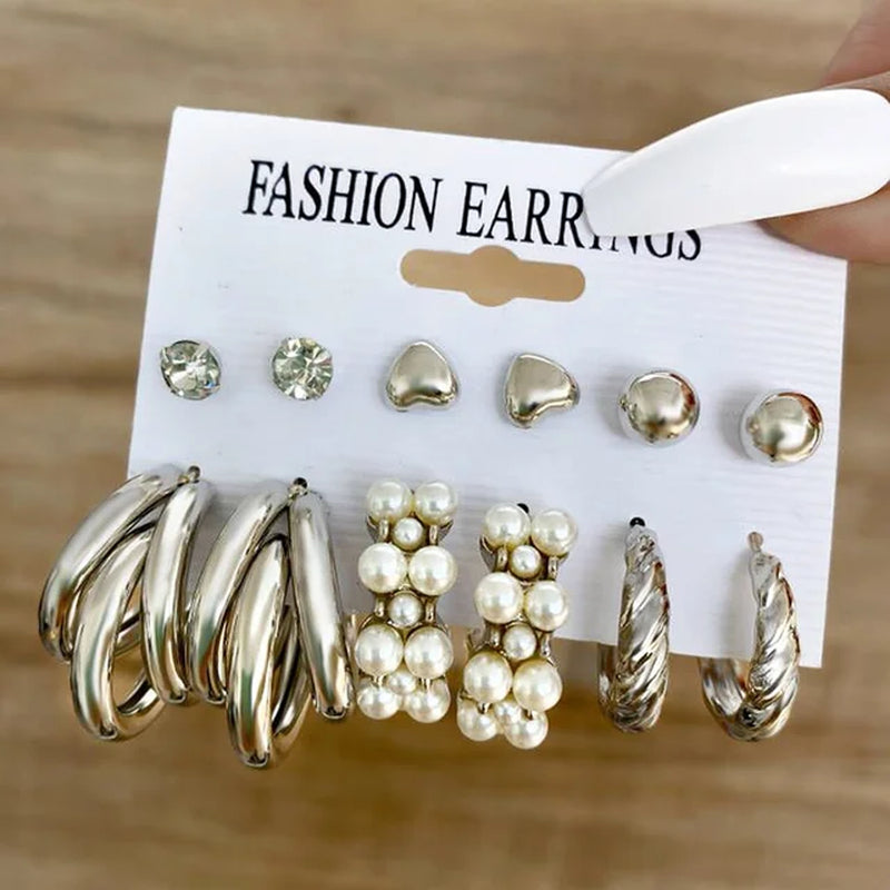 53 Pcs Boho Vintage Jewelry Sets for Women Elegant Silver Color Pearl Zircon Geometric Earring Ring Necklace Bracelet Daily Wear-Gennys fashion