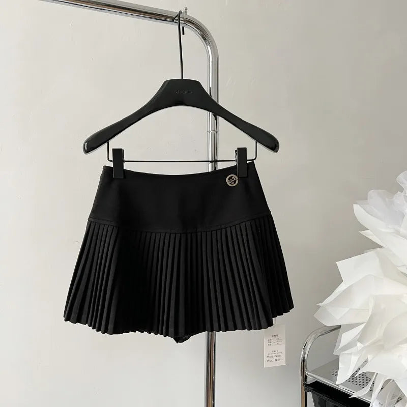 Women'S Woolen Pleated Short Skirt Autumn Winter American Korea Style Cheerleading Girl Straight A-Line High Waist Mini Skirt-Gennys fashion