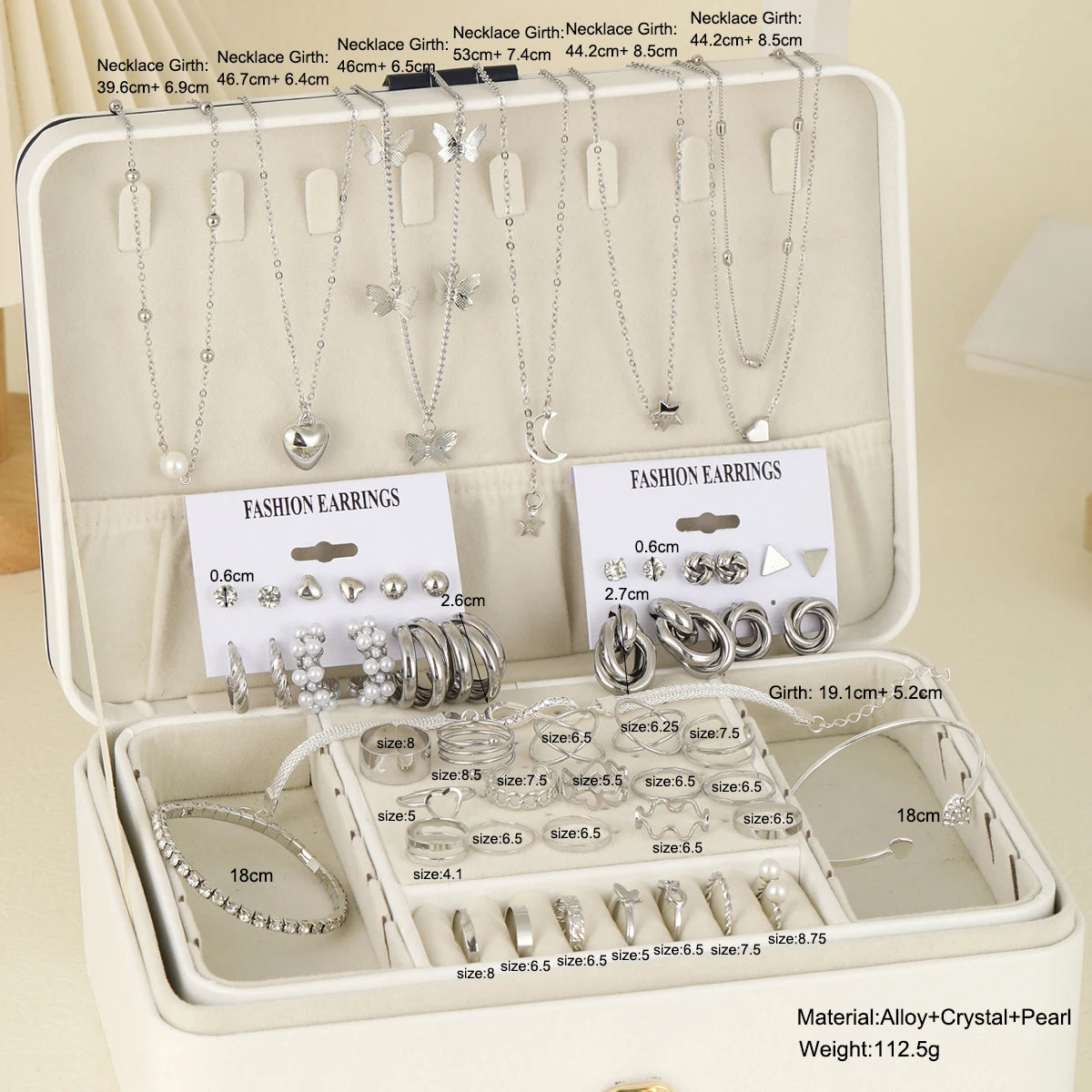 53 Pcs Boho Vintage Jewelry Sets for Women Elegant Silver Color Pearl Zircon Geometric Earring Ring Necklace Bracelet Daily Wear-Gennys fashion