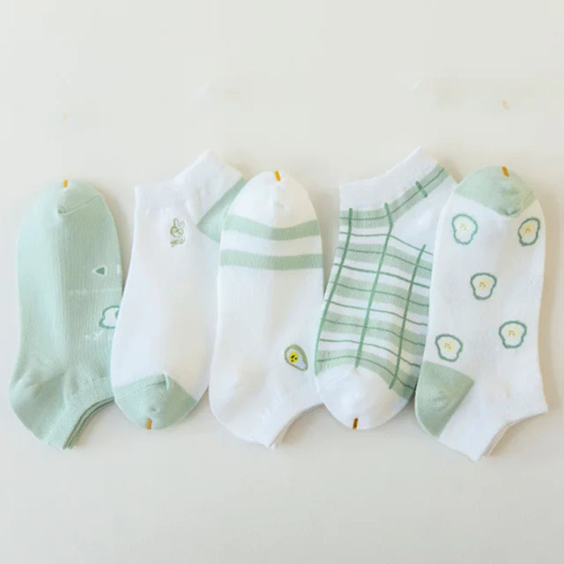 5 Pairs of Avocado Ankle Socks Cartoon Fresh Fashion Breathable Summer and Autumn 2023 New Kawaii Comforts Women'S Boat Socks-Gennys fashion