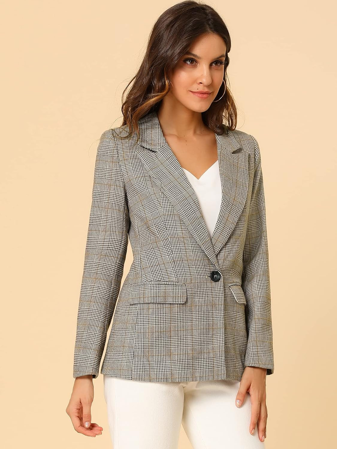 Women'S Blazers Boyfriend Notched Lapel Plaid Blazer Jacket-Gennys fashion